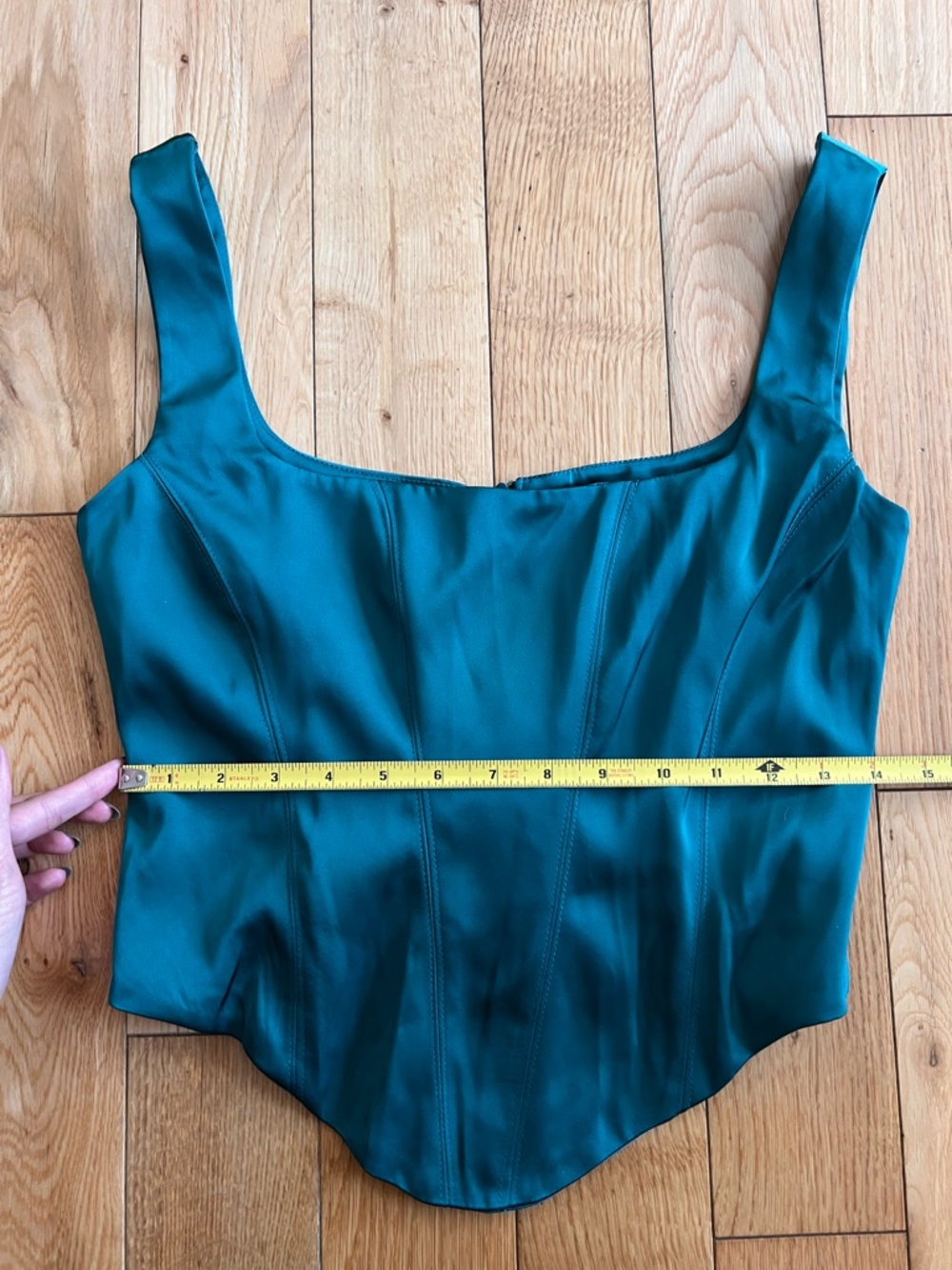 NEW Rumored Green Faux Corset Crop Top Square Neck Zip Back Size Small - Picture 7 of 8